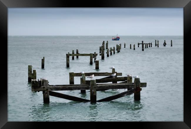 Remains of Swanage pier Framed Print by Tony Bates