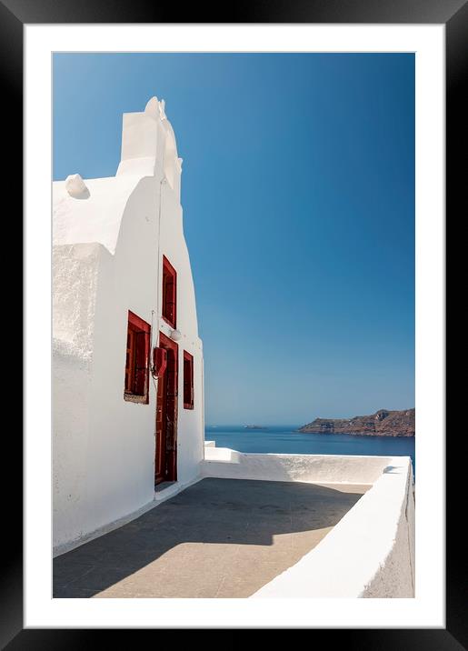 Oia Village Church Side on view Framed Mounted Print by Antony McAulay
