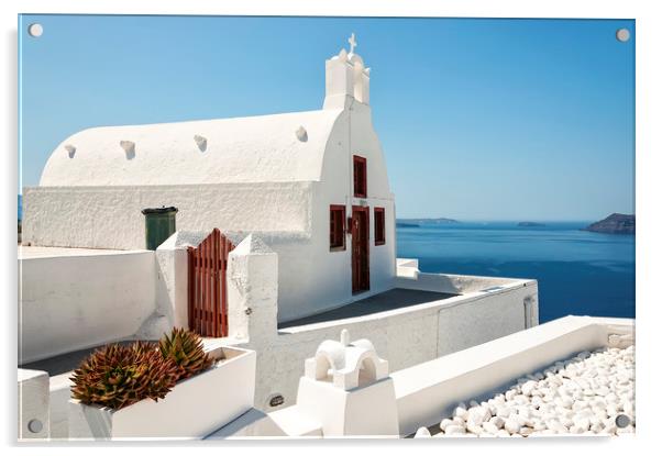 Oia Village White Church Acrylic by Antony McAulay