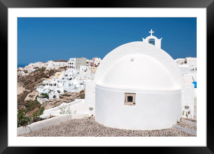 Santorini Oia White Church Framed Mounted Print by Antony McAulay