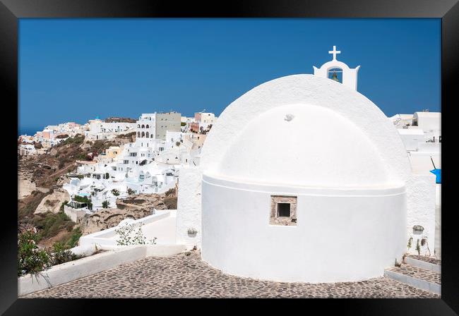 Santorini Oia White Church Framed Print by Antony McAulay