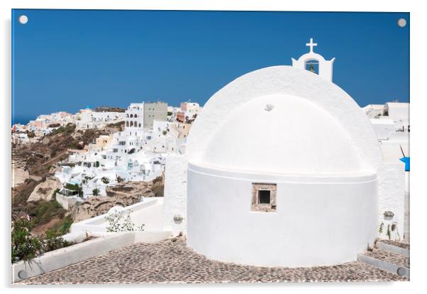 Santorini Oia White Church Acrylic by Antony McAulay