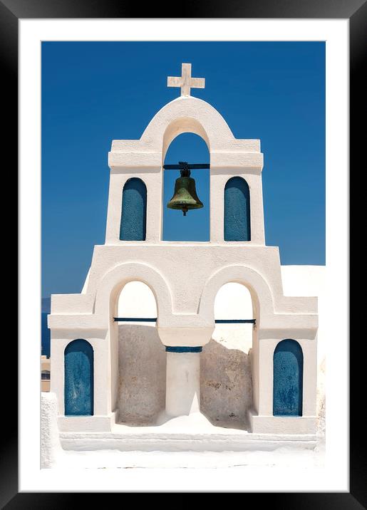 Santorini Belltower in Oia Framed Mounted Print by Antony McAulay