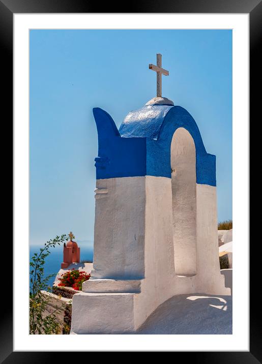 Santorini Oia Bell Towers Framed Mounted Print by Antony McAulay