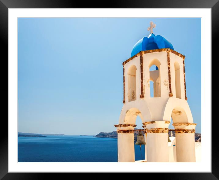 Santorini Oia Blue Top Bell Tower Framed Mounted Print by Antony McAulay