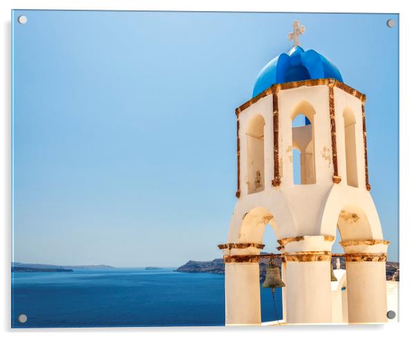 Santorini Oia Blue Top Bell Tower Acrylic by Antony McAulay
