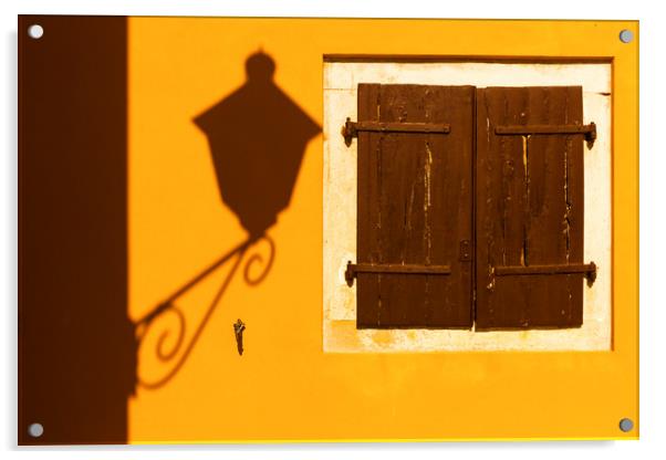 Street lamp shadow on a yellow wall. Acrylic by Tartalja 