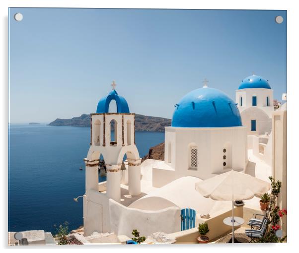 Santorini Oia Churches Stitched Panorama Acrylic by Antony McAulay
