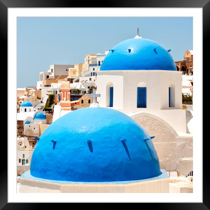 Santorini Oia Churches Tight Crop Framed Mounted Print by Antony McAulay