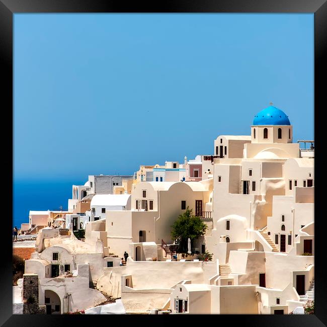 Santorini Oia Cityscape with Church Framed Print by Antony McAulay