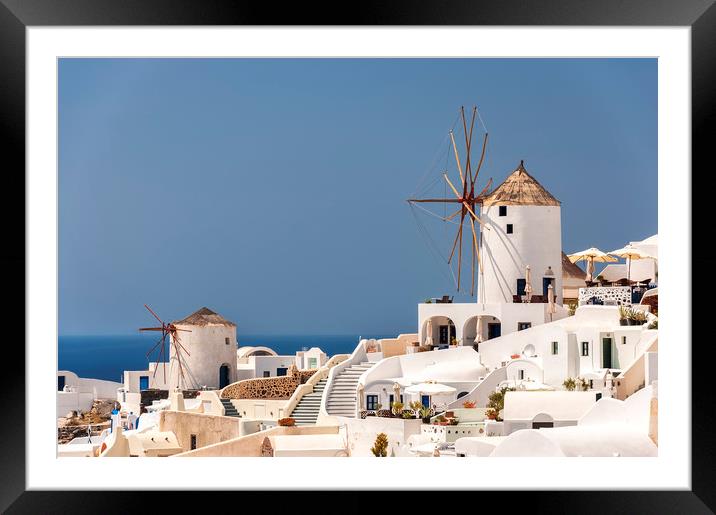 Santorini Oia Windmills Framed Mounted Print by Antony McAulay