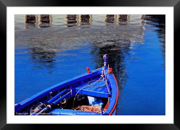 Blue and red rowing boat Framed Mounted Print by Tony Purbrook