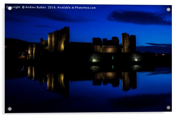 Caerphilly Castle's Dusk Acrylic by Andrew Button