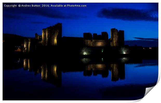 Caerphilly Castle's Dusk Print by Andrew Button