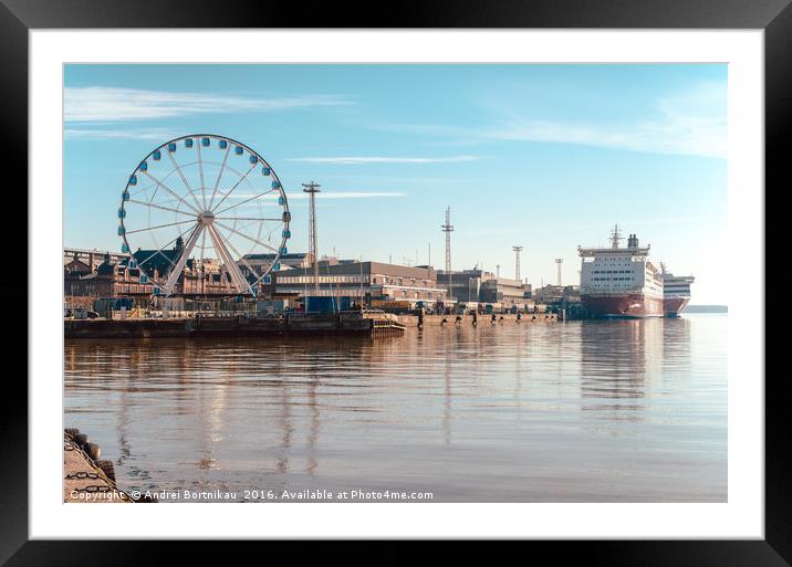 View of the Ferris wheel, the port and Viking ferr Framed Mounted Print by Andrei Bortnikau
