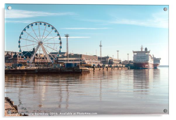 View of the Ferris wheel, the port and Viking ferr Acrylic by Andrei Bortnikau
