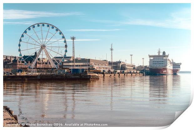 View of the Ferris wheel, the port and Viking ferr Print by Andrei Bortnikau