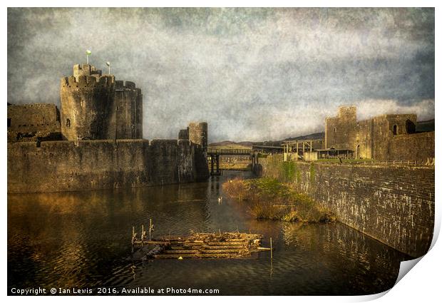 Inner Moat At Caerphilly Castle Print by Ian Lewis