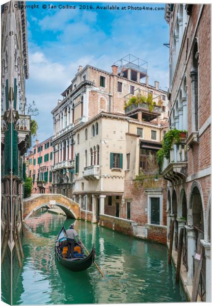 Gondolier on Secluded Canal Canvas Print by Ian Collins