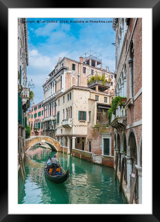Gondolier on Secluded Canal Framed Mounted Print by Ian Collins
