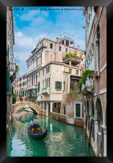 Gondolier on Secluded Canal Framed Print by Ian Collins