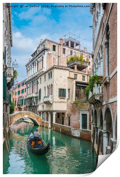 Gondolier on Secluded Canal Print by Ian Collins