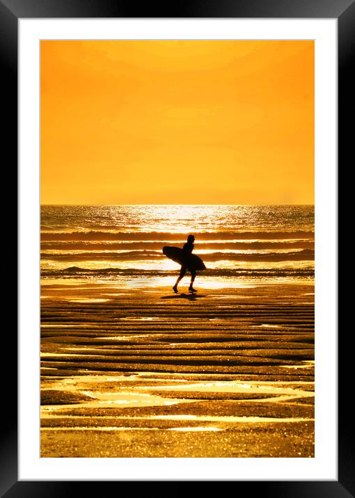 Golden Hour Surfing Framed Mounted Print by graham young