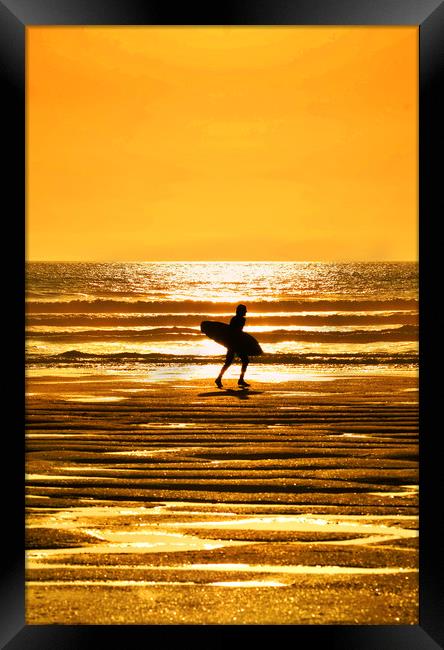 Golden Hour Surfing Framed Print by graham young