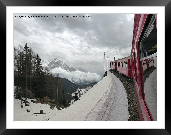 Bernina Train in the Swiss Alps. Framed Mounted Print by Lilian Marshall