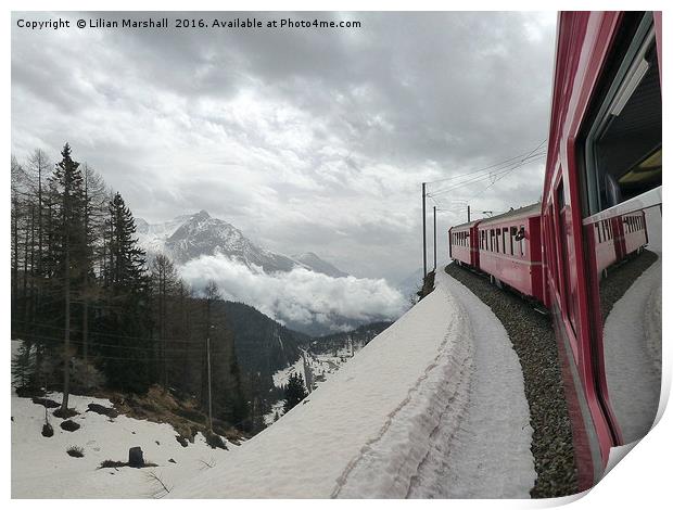 Bernina Train in the Swiss Alps. Print by Lilian Marshall