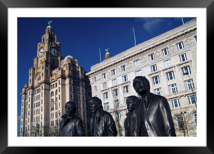 Beatles Statue and Liver Building                  Framed Mounted Print by Darren Galpin