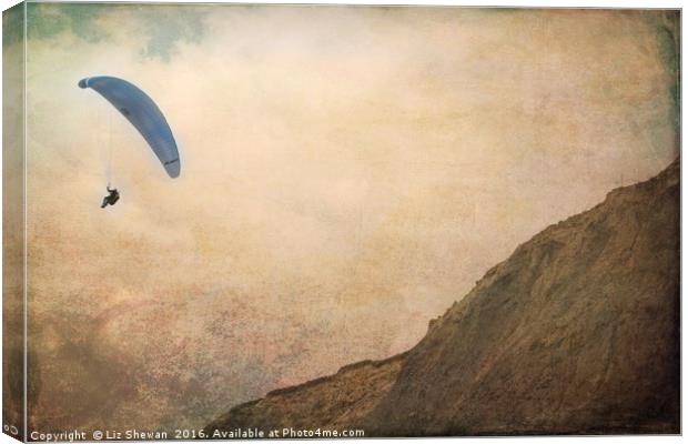 Paragliding at Charmouth Beach Jurassic Coast Canvas Print by Liz Shewan