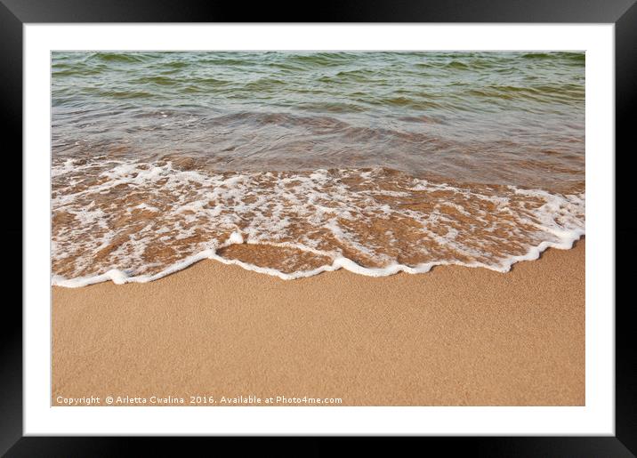 Sea shore edge and sand closeup Framed Mounted Print by Arletta Cwalina