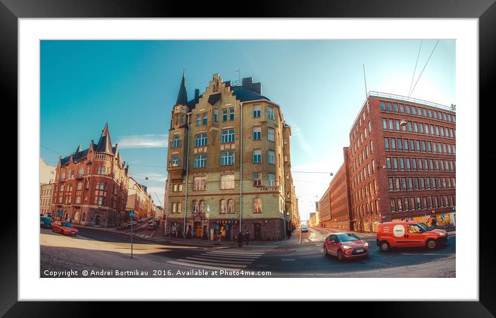 Panoramic view of the streets in Helsinki Framed Mounted Print by Andrei Bortnikau