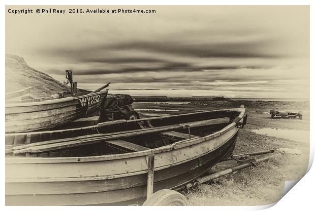 Fishing boats at Skinningrove Print by Phil Reay