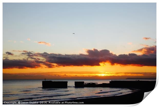 Sunset, Harbour arm, Hastings Print by Jason Stubbs