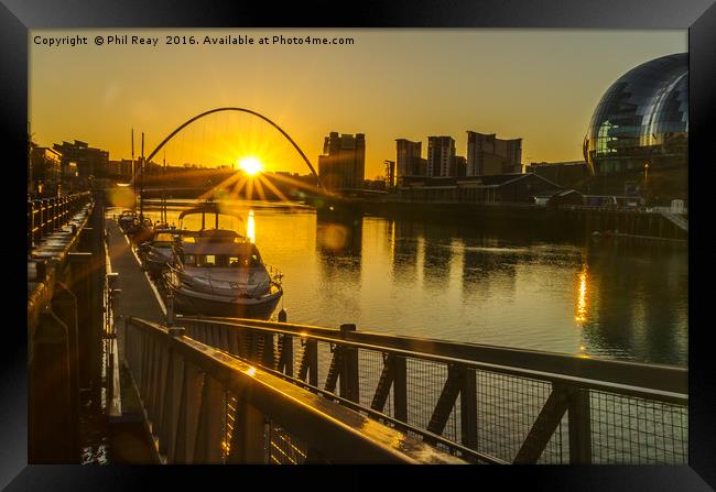 Sun on the Tyne Framed Print by Phil Reay