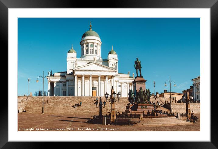 Senate Square in Helsinki. Cathedral and a monumen Framed Mounted Print by Andrei Bortnikau