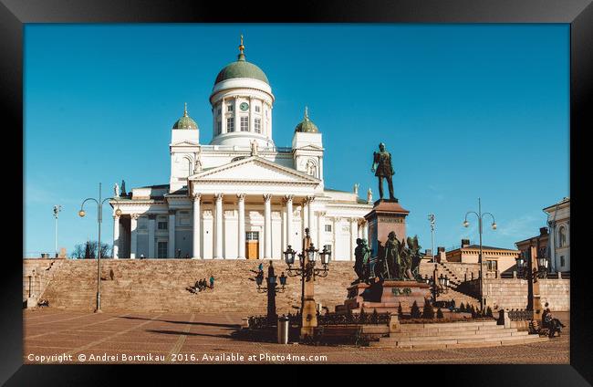 Senate Square in Helsinki. Cathedral and a monumen Framed Print by Andrei Bortnikau