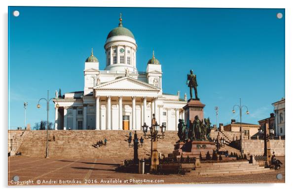 Senate Square in Helsinki. Cathedral and a monumen Acrylic by Andrei Bortnikau