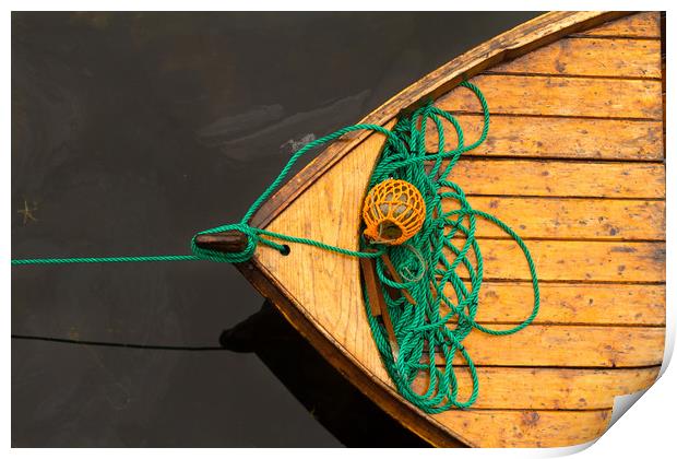 Fisherman boat with ropes and float. Norway. Print by Tartalja 