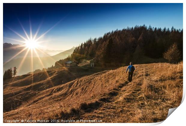 A Mountain Walk Towards The Sunset Print by Fabrizio Malisan