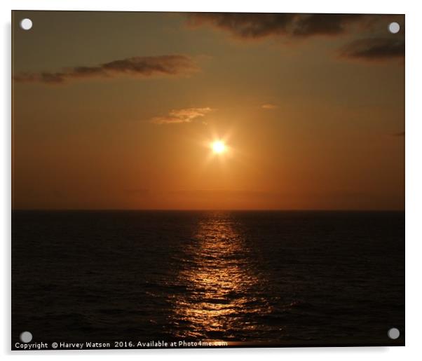 Golden setting sun on sea Acrylic by Harvey Watson