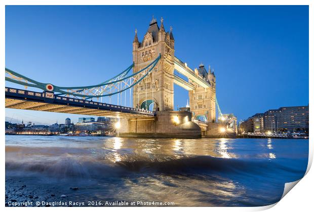 Tower Bridge, London at dusk Print by Daugirdas Racys