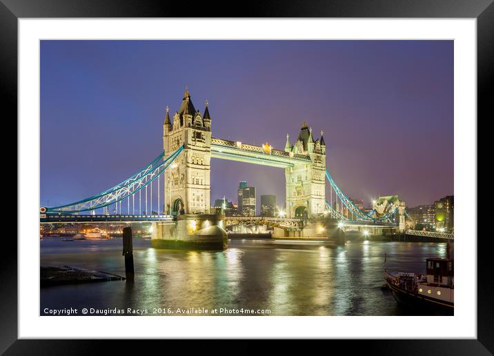 Tower Bridge, London on a rainy evening Framed Mounted Print by Daugirdas Racys