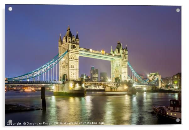 Tower Bridge, London on a rainy evening Acrylic by Daugirdas Racys