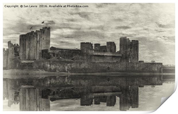 Caerphilly Castle Reflected Print by Ian Lewis