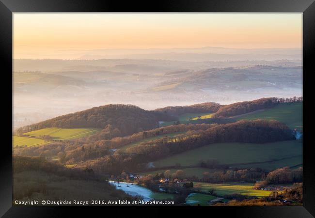 Misty Malvern Hills Panorama Framed Print by Daugirdas Racys