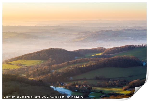 Misty Malvern Hills Panorama Print by Daugirdas Racys