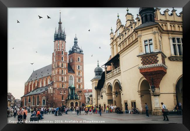 St. Mary's Church and sukiennice museum in Krakow Framed Print by Andrei Bortnikau
